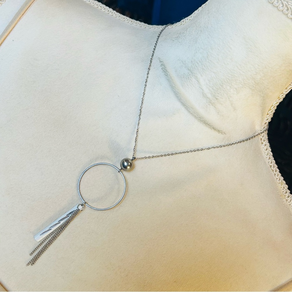 Handcrafted repurpose die-cut chain fringe pendant on chain necklace